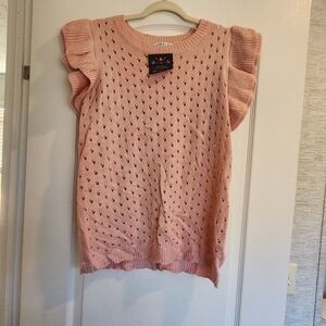 Blakeley Designs Pink Ruffled Sleeve Knit Open Weave Blouse Size S/M BNWT